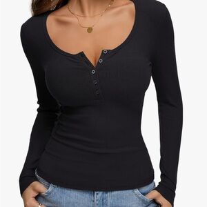 Black Long Sleeve Henley Top